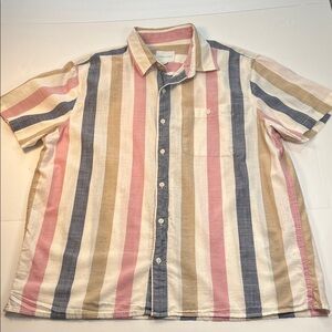American Eagle Cotton Casual Striped Button-Down Shirt - Pink, Tan, Blue Sz XL